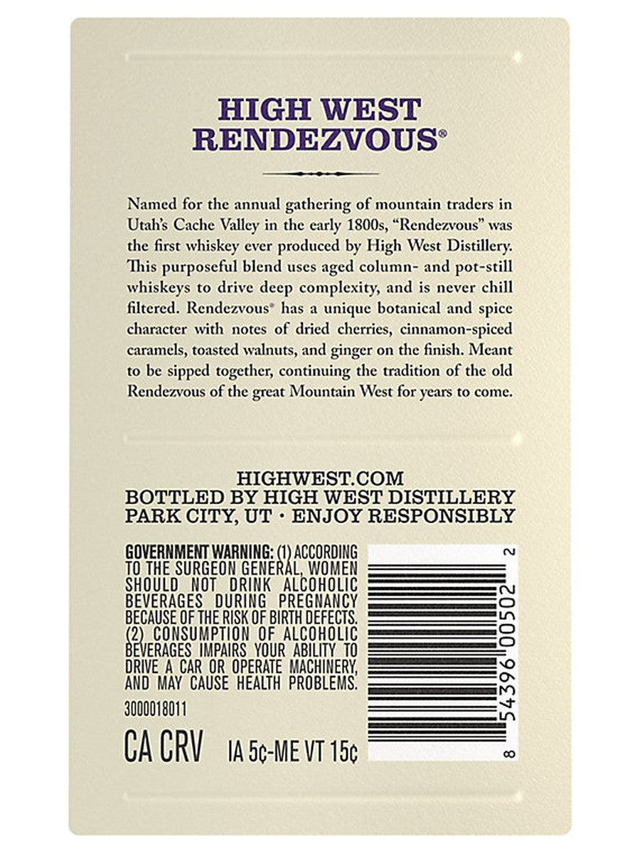 High West Rendezvous Rye 750ML